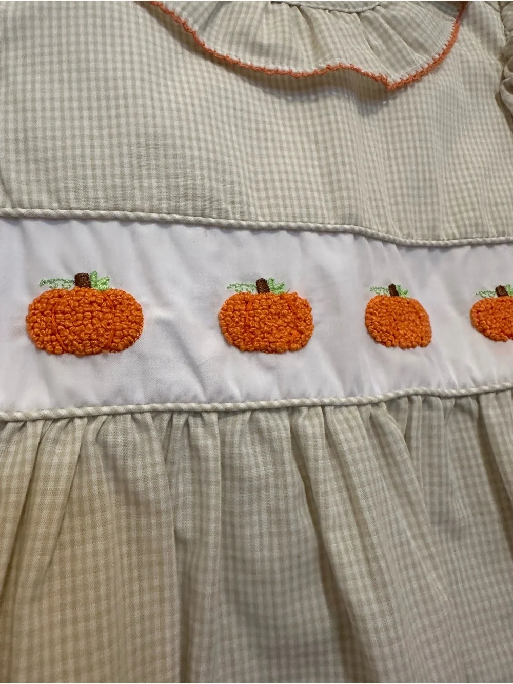 Girls 4T Beige Gingham Pumpkin Smocked Dress